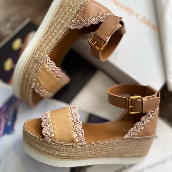 See By Chloe Glyn Leather Flatform Espadrille Sandals